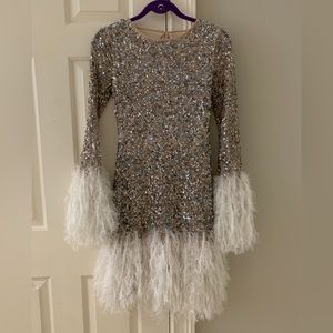 ASOS Sequined feather long sleeve dress